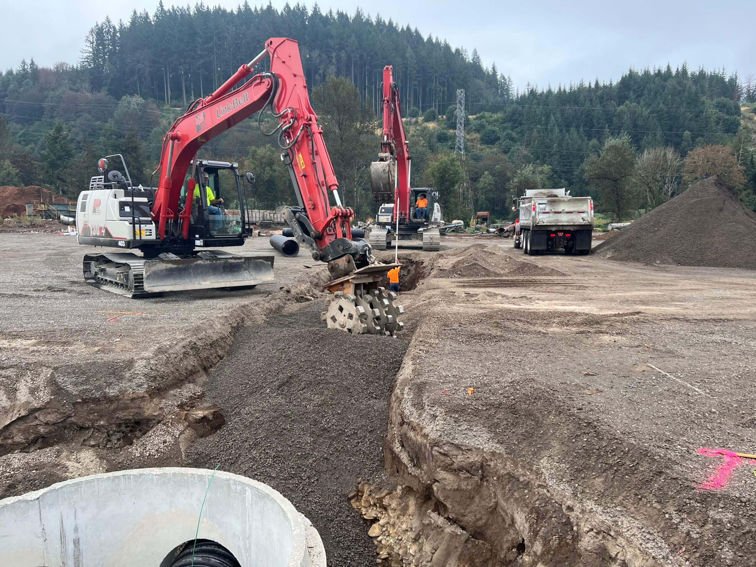 Installation of underground utilities during commercial site development in Salem, OR by North Santiam Paving
